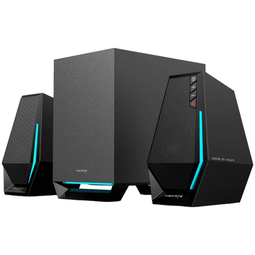 Edifier G1500 MAX 2.1 Audio System, BT V5.3, USB, AUX, 2.5-inch Drivers, 4-inch Subwoofer, RGB Lighting, 30W (RMS), Black