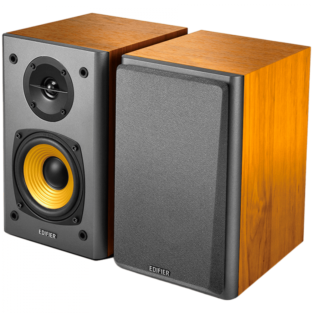 Edifier R1000T4 2.0 Bookshelf Speakers, RCA, 0.5-inch Tweeters, 4-inch Drivers, 24W (RMS), Control Buttons, Brown