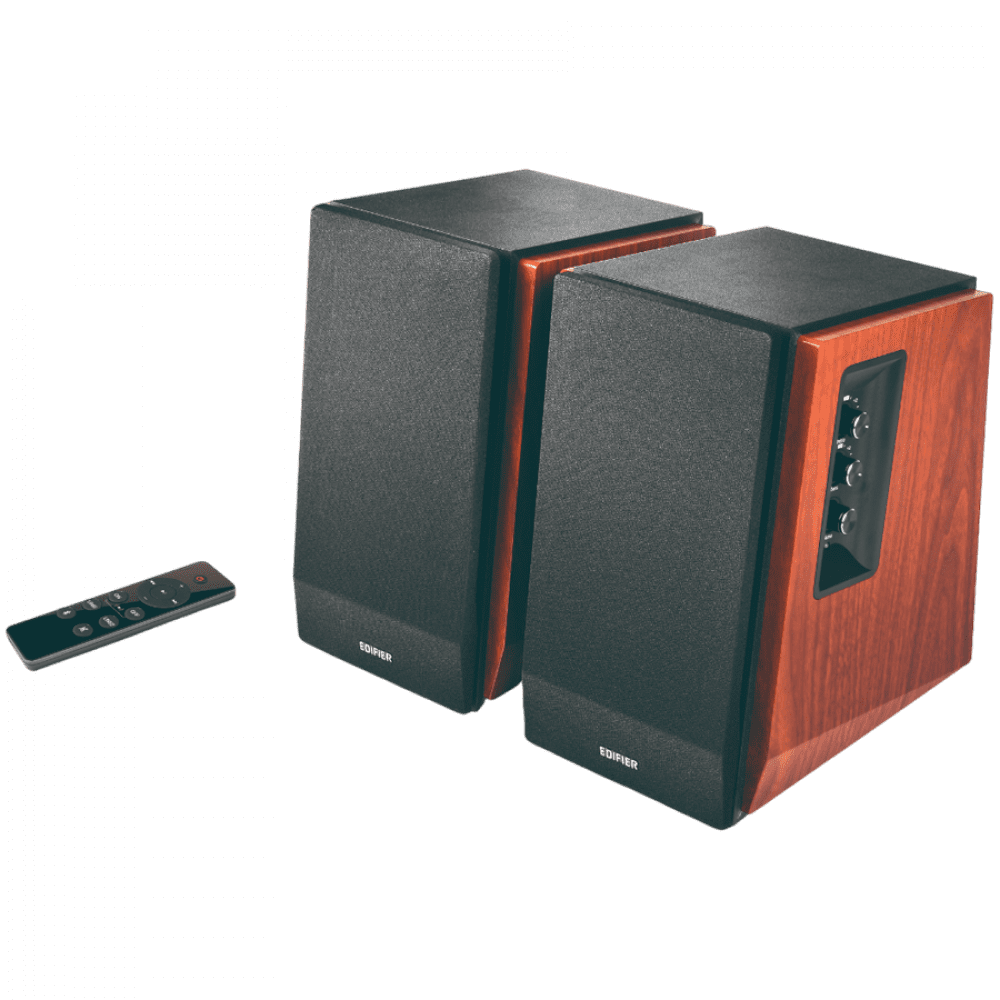 Edifier R1700BTs .0 Bookshelf Speakers, BT V5.1, RCA, 0.75-inch Tweeters, 4-inch Drivers, Sub-Out, 66W (RMS), Control Knobs and Remote Control, Brown