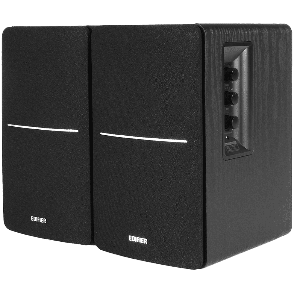 Edifier R1280DB 2.0 Bookshelf Speakers, BT V5.1, Optical, Coaxial, RCA, 0.5-inch Tweeters, 4-inch Drivers, 42W (RMS), Control Knobs and Remote Control, Black