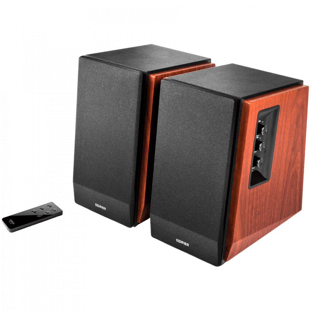 Edifier R1700BT 2.0 Bookshelf Speakers, BT V5.1, RCA, 0.75-inch Tweeters, 4-inch Drivers, 66W (RMS), Control Knobs and Remote Control, Brown