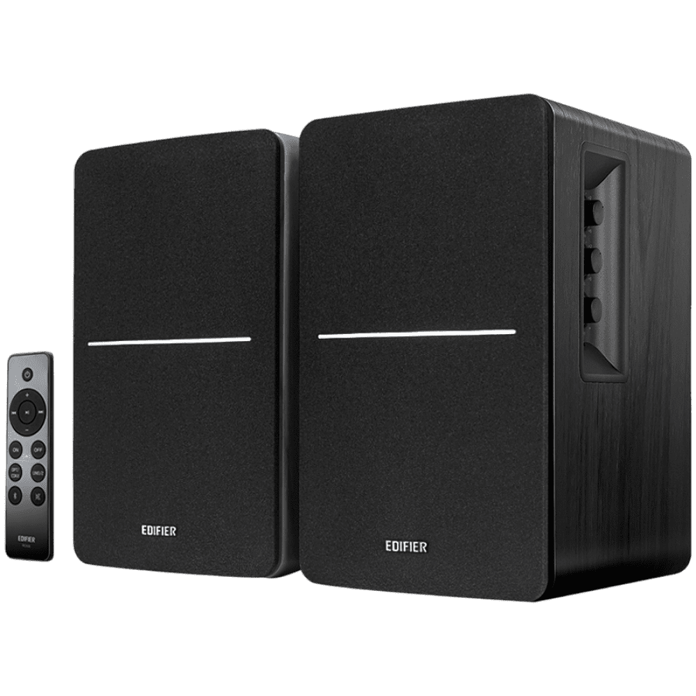 Edifier R1280DBs 2.0 Bookshelf Speakers, BT V5.1, Optical, Coaxial, RCA, 0.5-inch Tweeters, 4-inch Drivers, Sub-Out, 42W (RMS), Control Knobs and Remote Control, Black