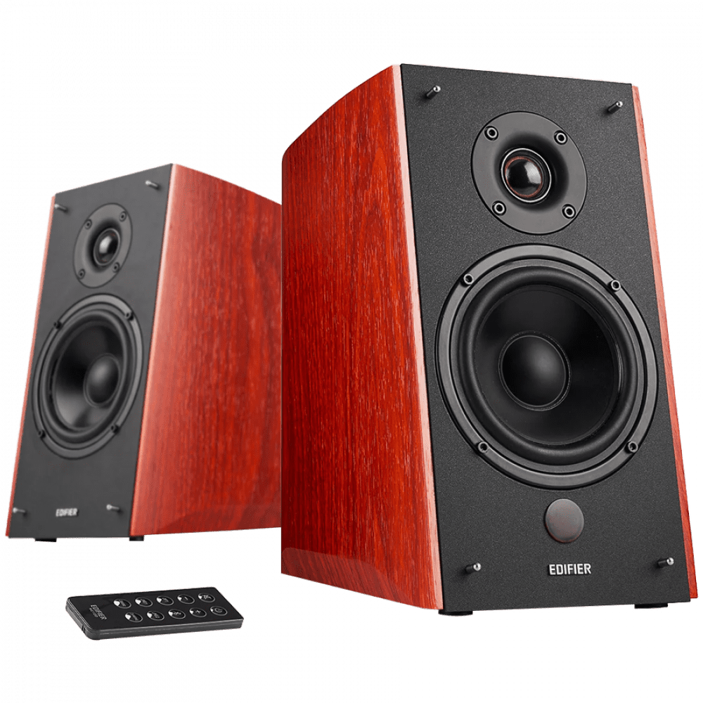 Edifier R2000DB 2.0 Bookshelf Speakers, Bluetooth, 3.5mm to RCA, Optical, 1-inch Tweeters, 5-inch Drivers, 120W (RMS), Control Knobs and Remote Control, Brown