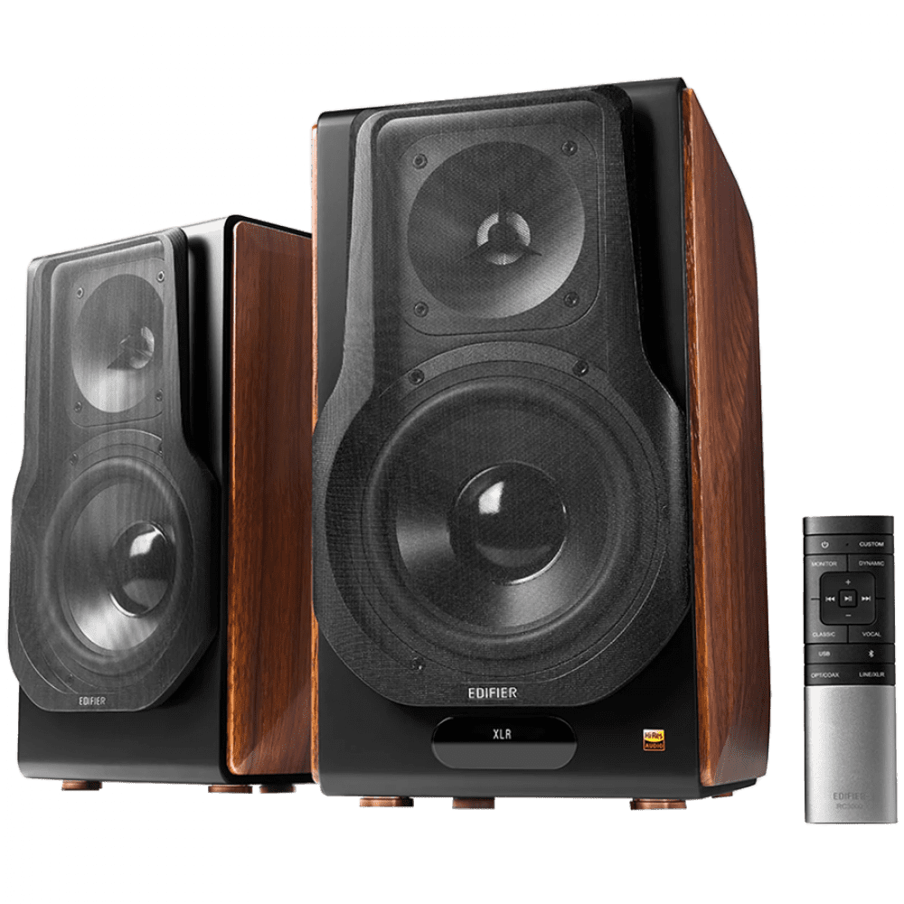 Edifier S3000MKII Active Bookshelf Speakers (2.0), Bluetooth V5.0, Balanced XLR, Optical, Coaxial, USB and Line inputs, Planar magnetic tweeters aluminum diaphragm bass drivers, 256W (RMS), Control knobs, Remote, Brown