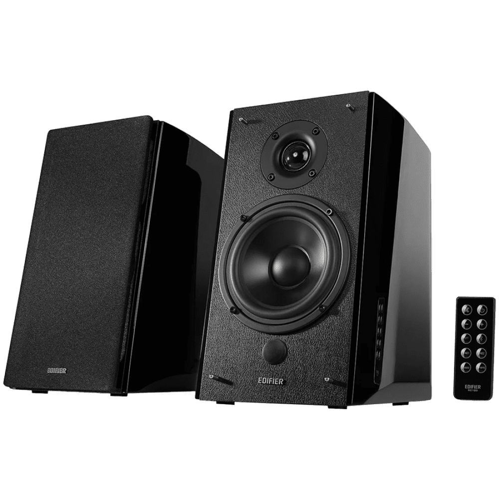 Edifier R2000DB 2.0 Bookshelf Speakers, Bluetooth, 3.5mm to RCA, Optical, 1-inch Tweeters, 5-inch Drivers, 120W (RMS), Control Knobs and Remote Control, Black
