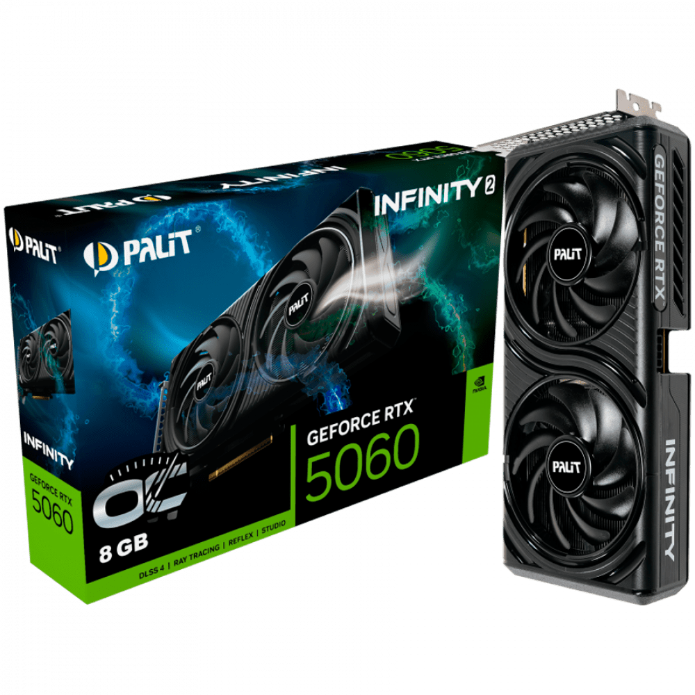 PALIT GeForce RTX 5060 Infinity 2 OC 8GB GDDR7 128 bit, 1x HDMI 2.1b, 3x DP 2.1b, 2 Fan, 1x 8-pin pwr connector, 550W, 262.1 x 126.3 x 40.1 mm, NE75060V19P1-GB2063L BULK