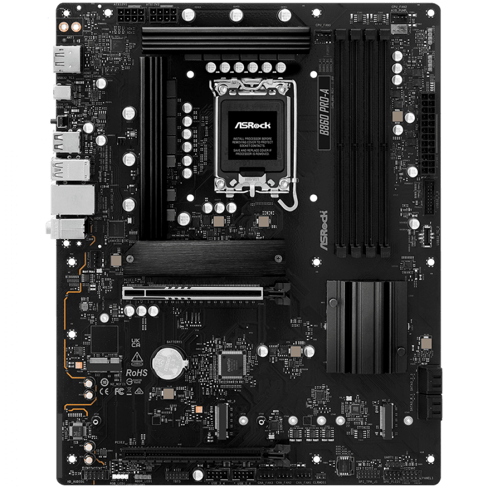 ASROCK MB Desktop B860 PRO-A, S.1851, 4x DDR5, 1x PCIe 5.0 x16, 1x PCIe 4.0 x4, 1x Blazing M.2, 2x Hyper M.2, 4x SATA3, 2x USB-C, 8x USB 3.2, 6x USB 2.0, 1x HDMI, 1x DP, 1x RJ-45 2.5 GB Lan, ATX, 90-MXBRN0-A0UAYZ
