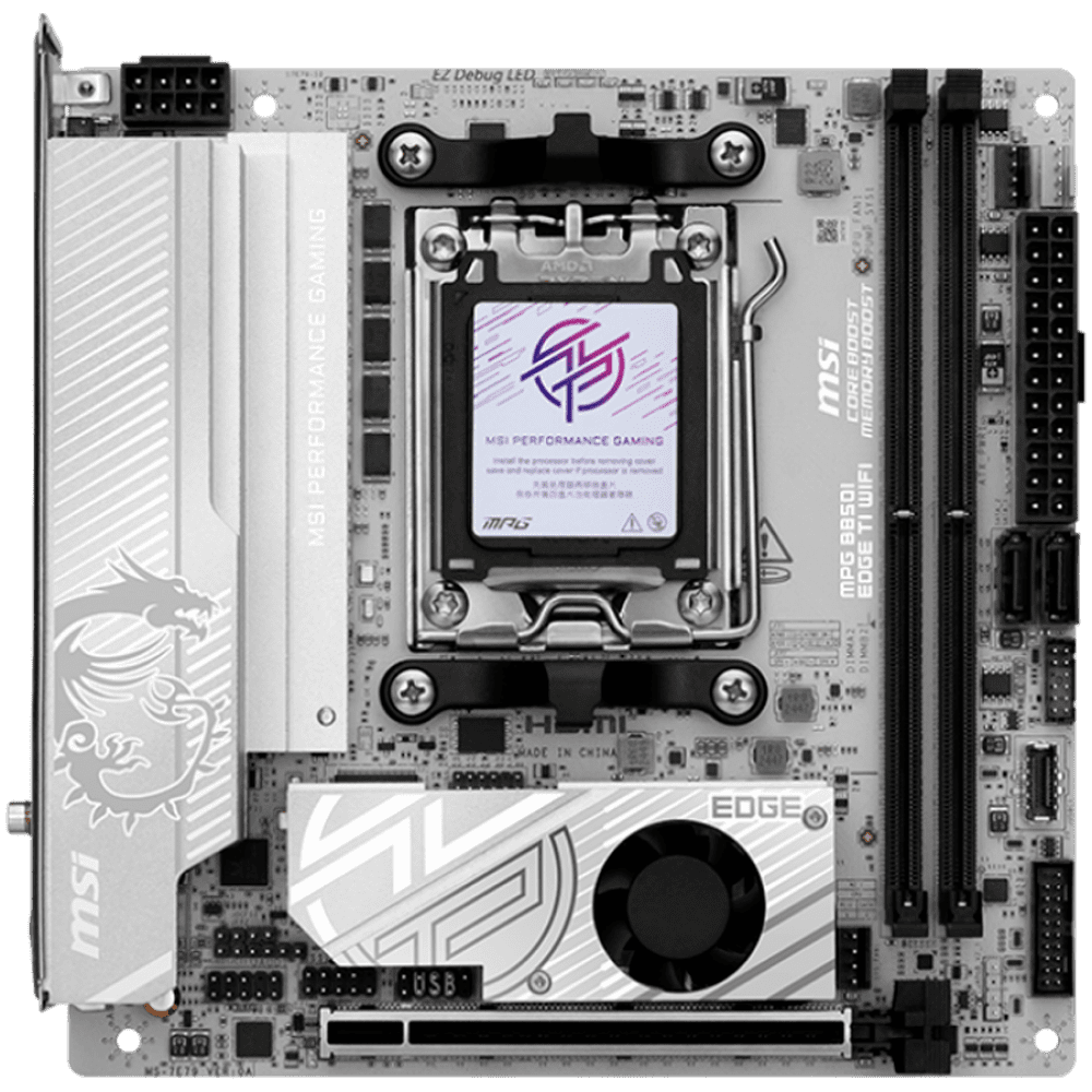 MSI MPG B850I EDGE TI WIFI, mITX, Socket AM5, Dual Channel DDR5 10000+MHz (OC), 1x PCIe x16 slot, 2x M.2 slot, 1x HDMI, 3x USB 3.2 Gen 2, 2x USB 3.2 Gen 1, 1x USB 3.2 Gen2x2 Type C, 7.1 HD Audio, 5Gbps LAN, WIFI, BT, 3Y