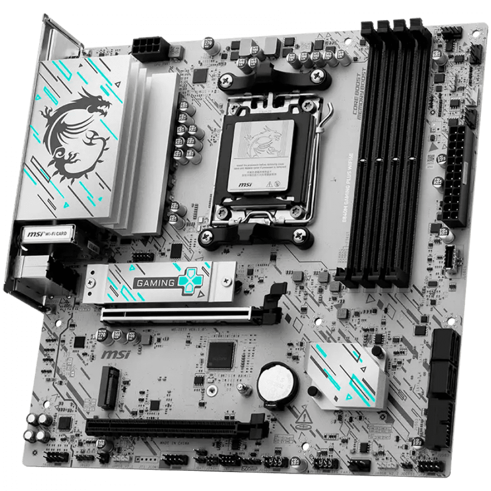 MSI B840M GAMING PLUS WIFI6E, mATX, Socket AM5, 4x DDR5 Dual Channel DDR5 up to 8000(OC)MHz, 2x PCIe x16 slot, 2x M.2 slot, 4x USB 2.0, 2x USB 5Gbps, 1x USB 10Gbps, 1x USB 10Gbps Type-C, HDMI, 7.1 HD Audio, 2.5G LAN, WiFi, BT, 3Y