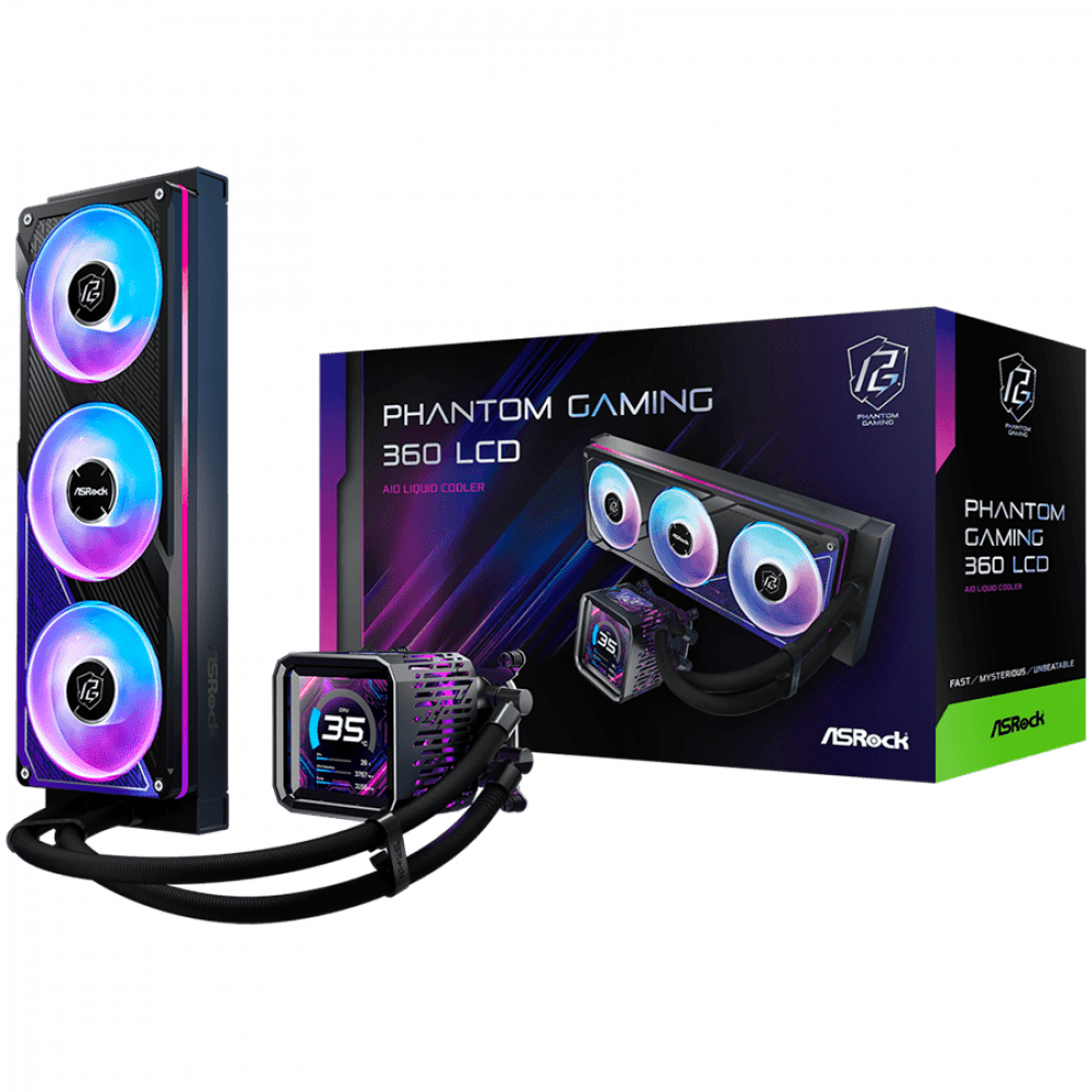 Asrock PHANTOM GAMING 360 LCD, AiO liquid cooler, ARGB, IPS LCD, 360 mm radiator, AM5, AM4, LGA1851, LGA1700, 90-APGA36-BAAGA5, 6Y
