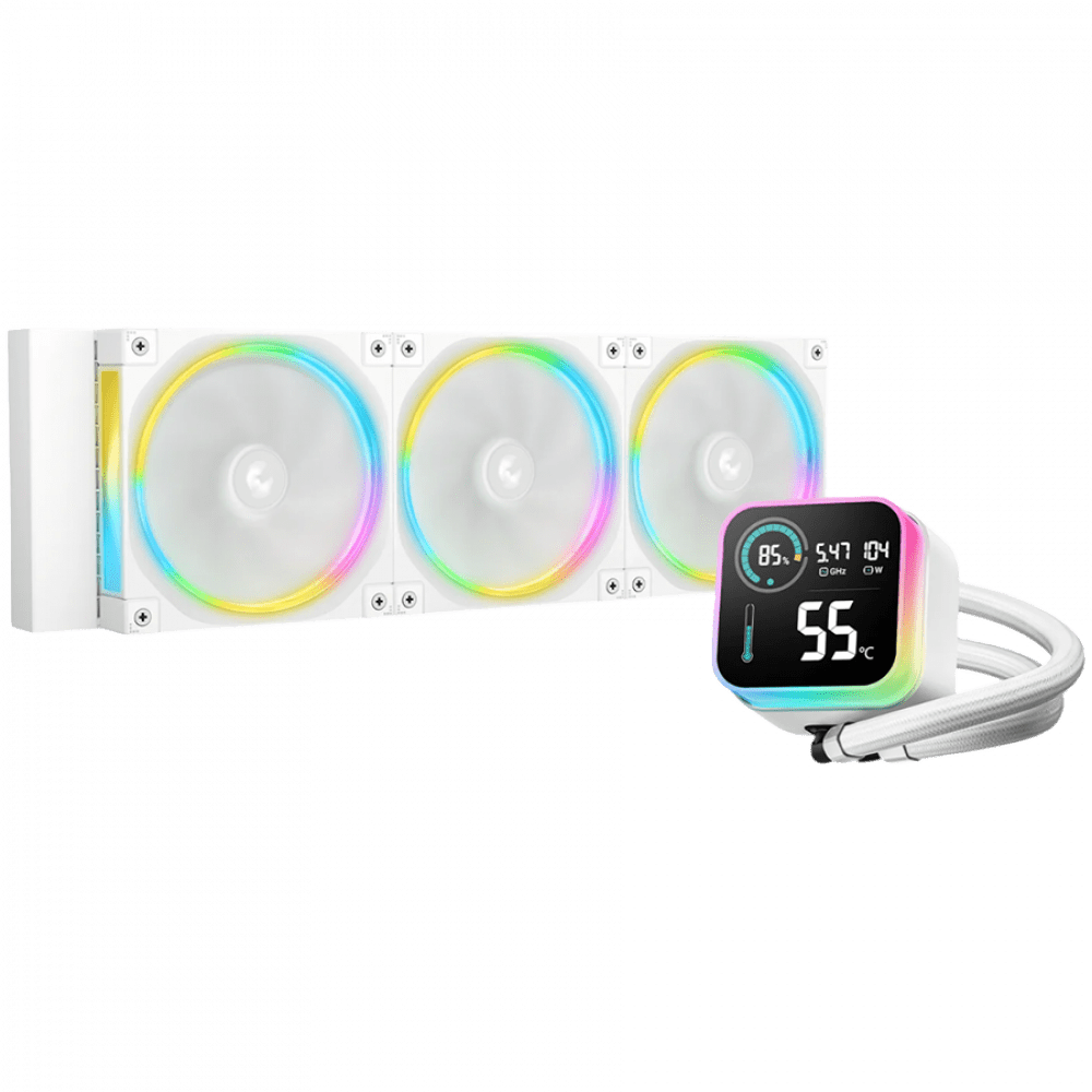 DeepCool LQ360 ULTRA ARGB WH, 360mm CPU Liquid Cooler, 3x120mm FL12 ARGB Fans, LED Screen, Anti-Leak Technology, White, LGA1851/1700/1200/115x, AMD AM5/AM4, 5Y, R-LQ360-WHASMC-G-1