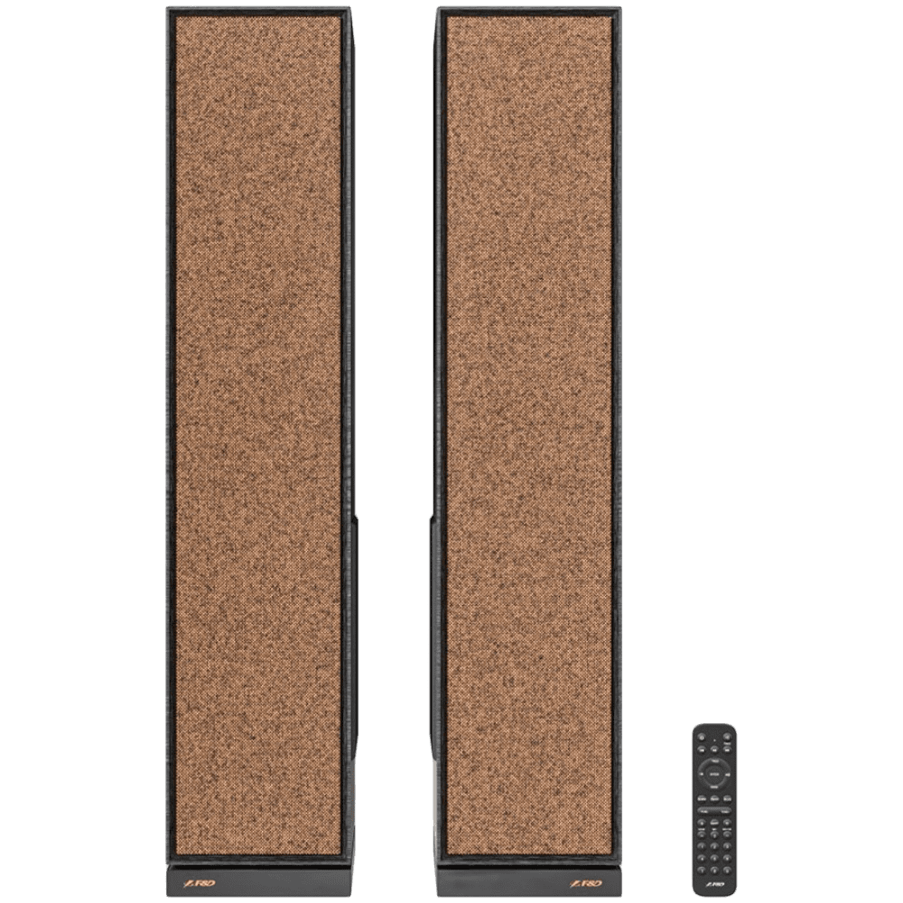 F&D T-68X 2.0 Floorstanding Speakers, 140W RMS ( 70Wx2), 1'' Tweeter + 4'' Speakers + 8'' Subwoofer for each channel, BT 5.3/Optical/COAXIAL/AUX/USB/Karaoke function/LED Display/Remote control/Microphone/Wooden, Touch buttons, Black