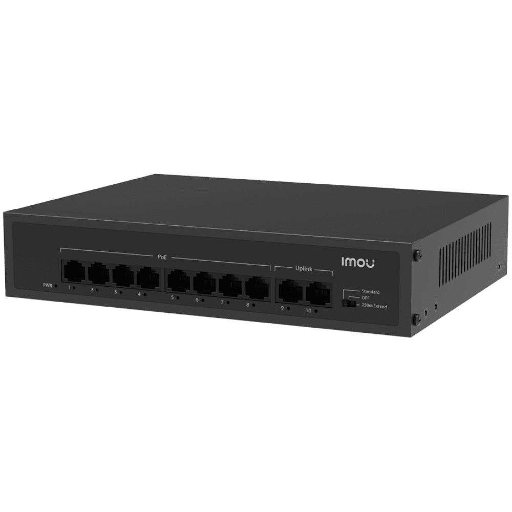 Imou 10-port 100M unmanaged PoE Switch, 8x PoE 10/100, 2x uplink 10/100, 65W total power, up to 250m PoE, 4KV lighting Protection, 802.3af/at,