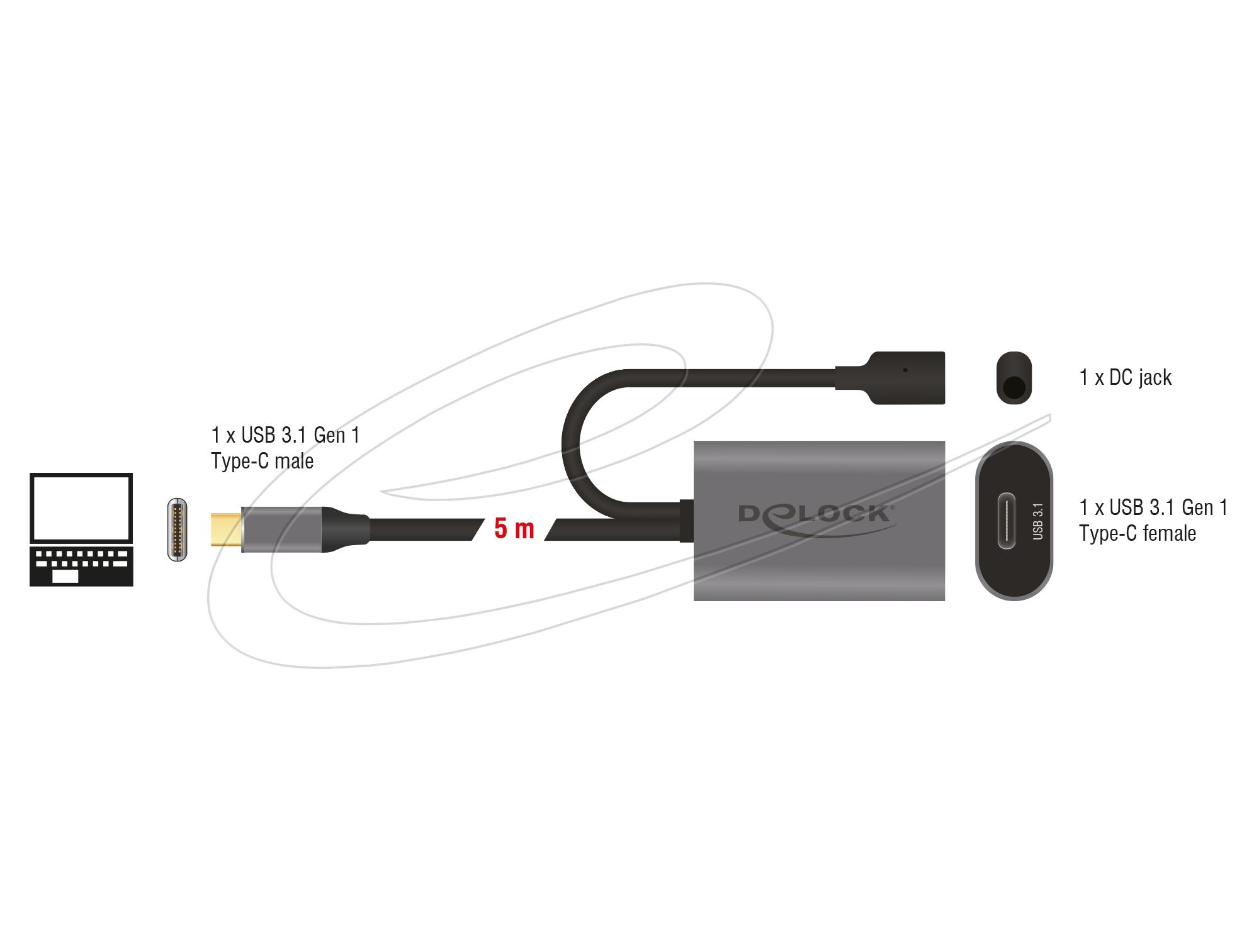 Delock Кабел активен удължителен USB-C към USB-C женско , 5m, (доп. DC захранващ сокет за опцион. захр.) - Image 2
