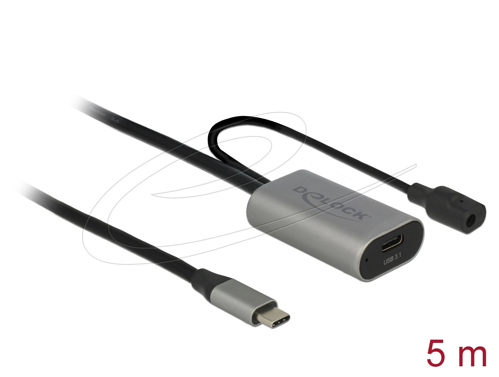 Delock Кабел активен удължителен USB-C към USB-C женско , 5m, (доп. DC захранващ сокет за опцион. захр.) - Image 3
