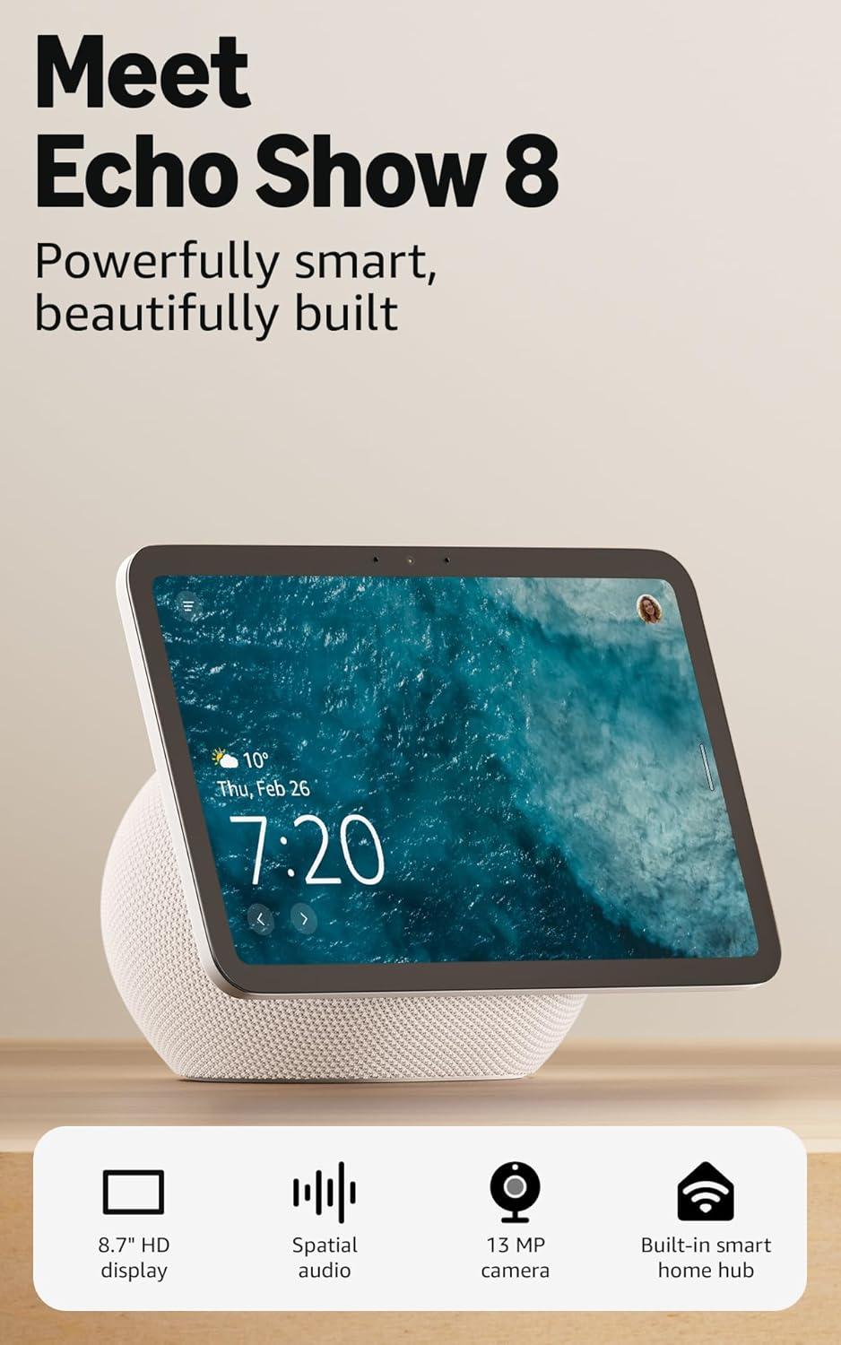 Смарт дисплей Amazon Echo Show 8 (Gen 4), 8'', 3D-audio, бял - Image 2