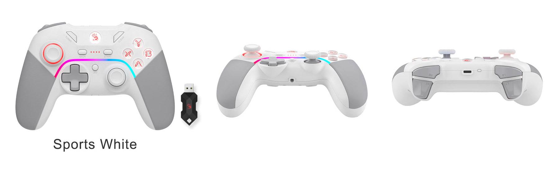 Геймърски контролер A4tech Bloody GPW70, Жичен и безжичен, RGB, Бял