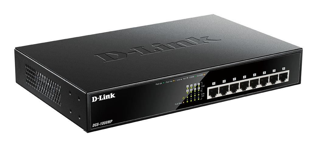 Суич D-Link DGS-1008MP, 8 портов PoE 10/100/1000 Gigabit, неуправляем десктоп суич - Image 2