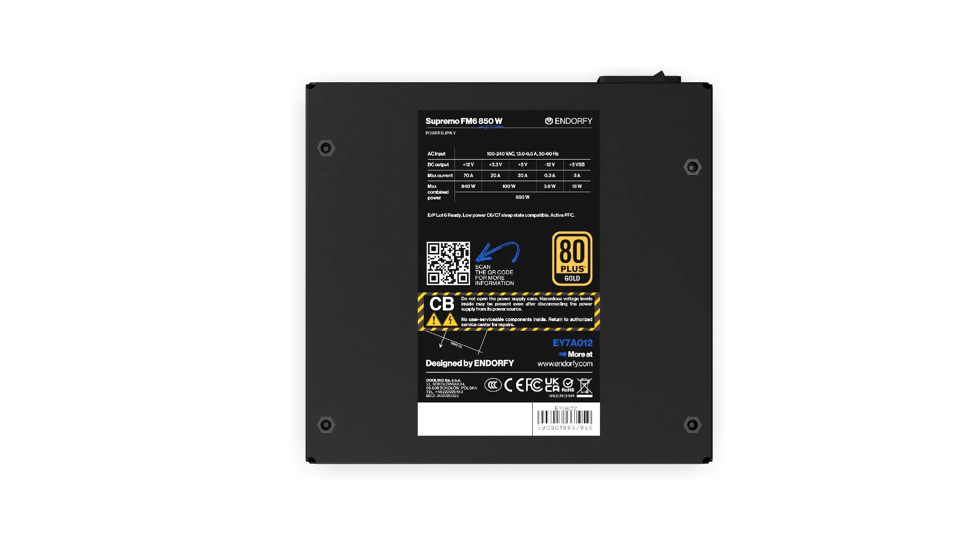 Захранващ блок Endorfy Supremo FM6 850W 80+ Gold, PCIe 5.1 - Fully Modular - Image 8