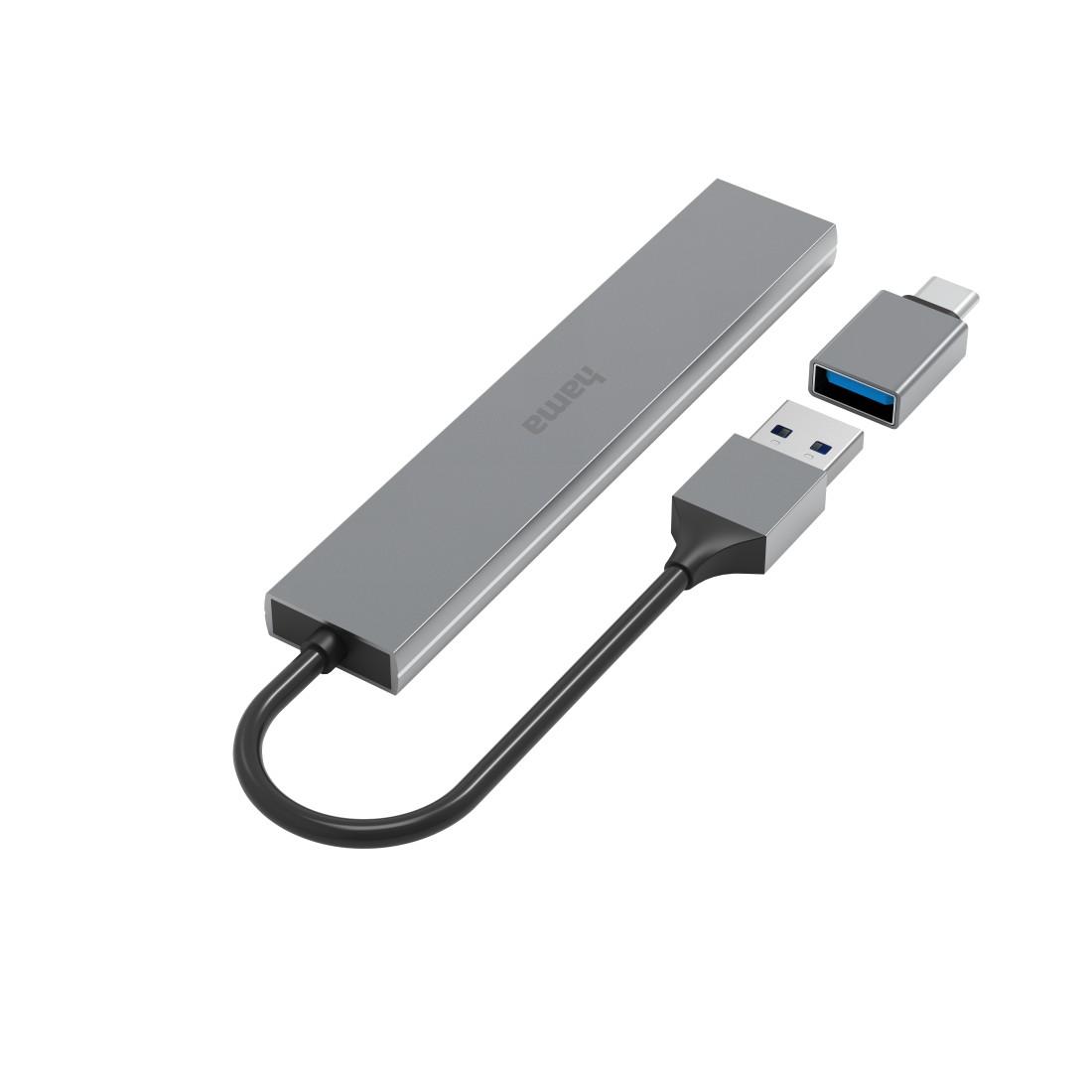 HAMA USB хъб, 4 порта, USB 3.2 Gen 1, 5 Gbit/s, ултратънък, вкл. USB-C адаптер - Image 2