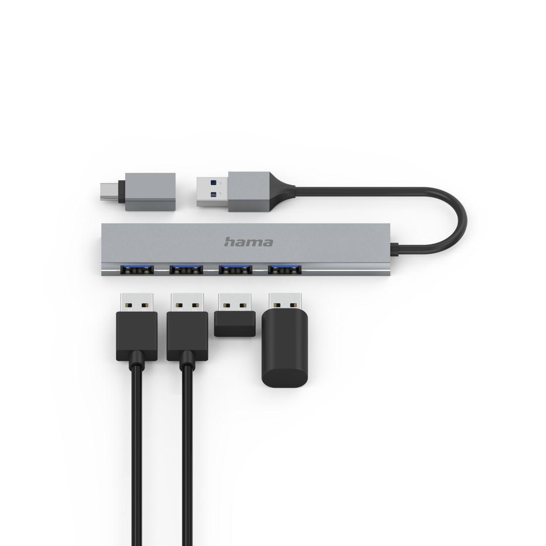 HAMA USB хъб, 4 порта, USB 3.2 Gen 1, 5 Gbit/s, ултратънък, вкл. USB-C адаптер - Image 4