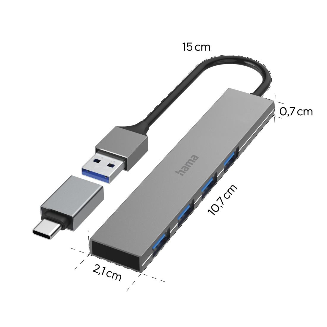HAMA USB хъб, 4 порта, USB 3.2 Gen 1, 5 Gbit/s, ултратънък, вкл. USB-C адаптер - Image 6