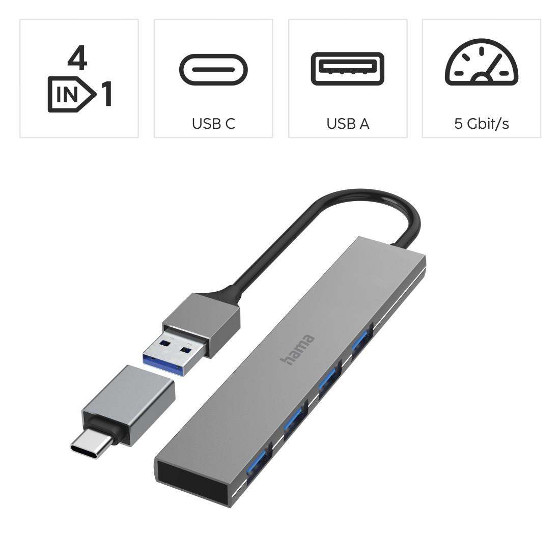 HAMA USB хъб, 4 порта, USB 3.2 Gen 1, 5 Gbit/s, ултратънък, вкл. USB-C адаптер - Image 8