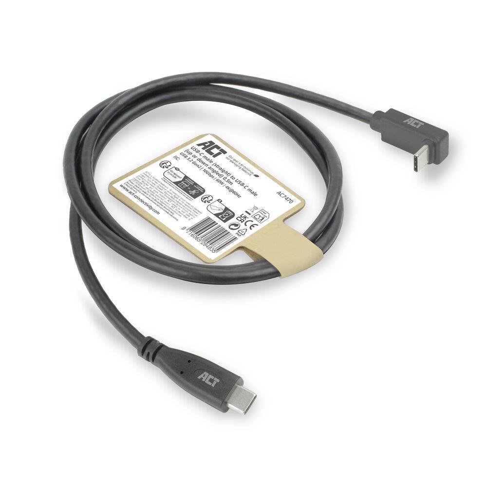 ACT Кабел USB-C - USB-C, 10Gbps, 60W, 0.5 м, конектори - 1x прав и 1x на 90° up/down angled - Image 7