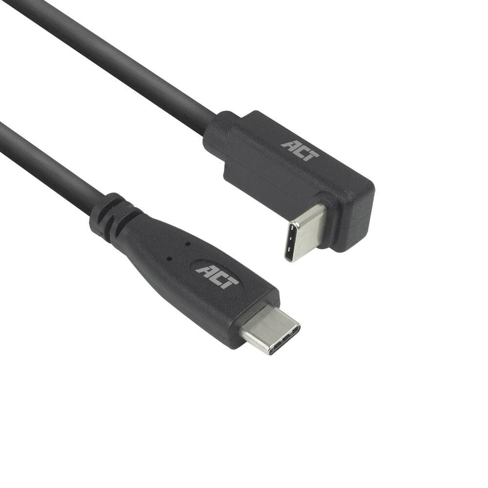ACT Кабел USB-C - USB-C, 10Gbps, 60W, 1 м, конектори - един прав и един на 90° up/down angled