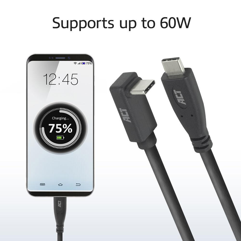 ACT Кабел USB-C - USB-C, 10Gbps, 60W, 1 м, конектори - един прав и един на 90° up/down angled - Image 4