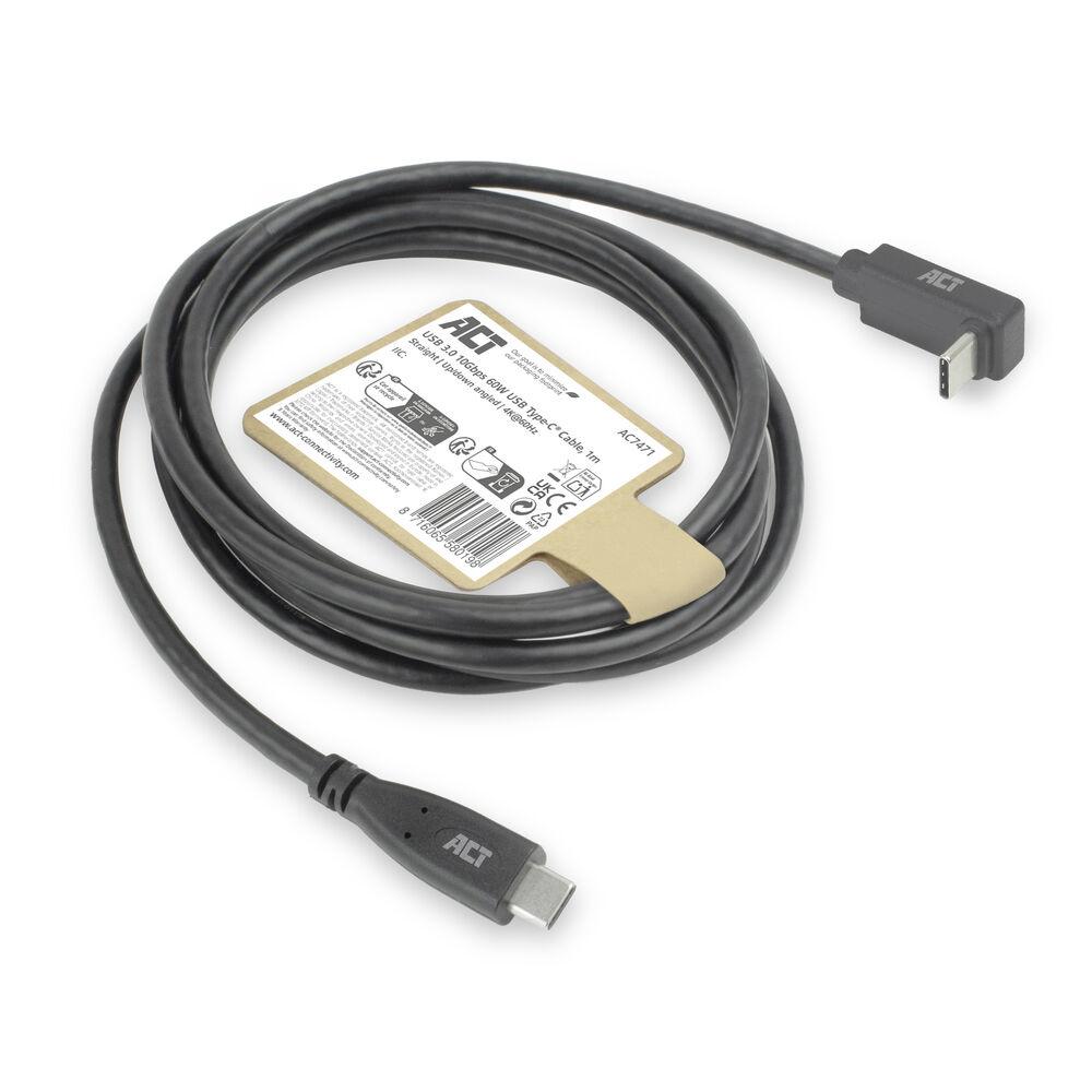 ACT Кабел USB-C - USB-C, 10Gbps, 60W, 1 м, конектори - един прав и един на 90° up/down angled - Image 7