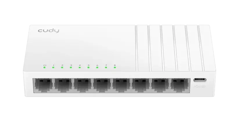 Суич Cudy GS108U, 8-портов 10/100/1000 Mbps RJ 45, USB-C - Бял