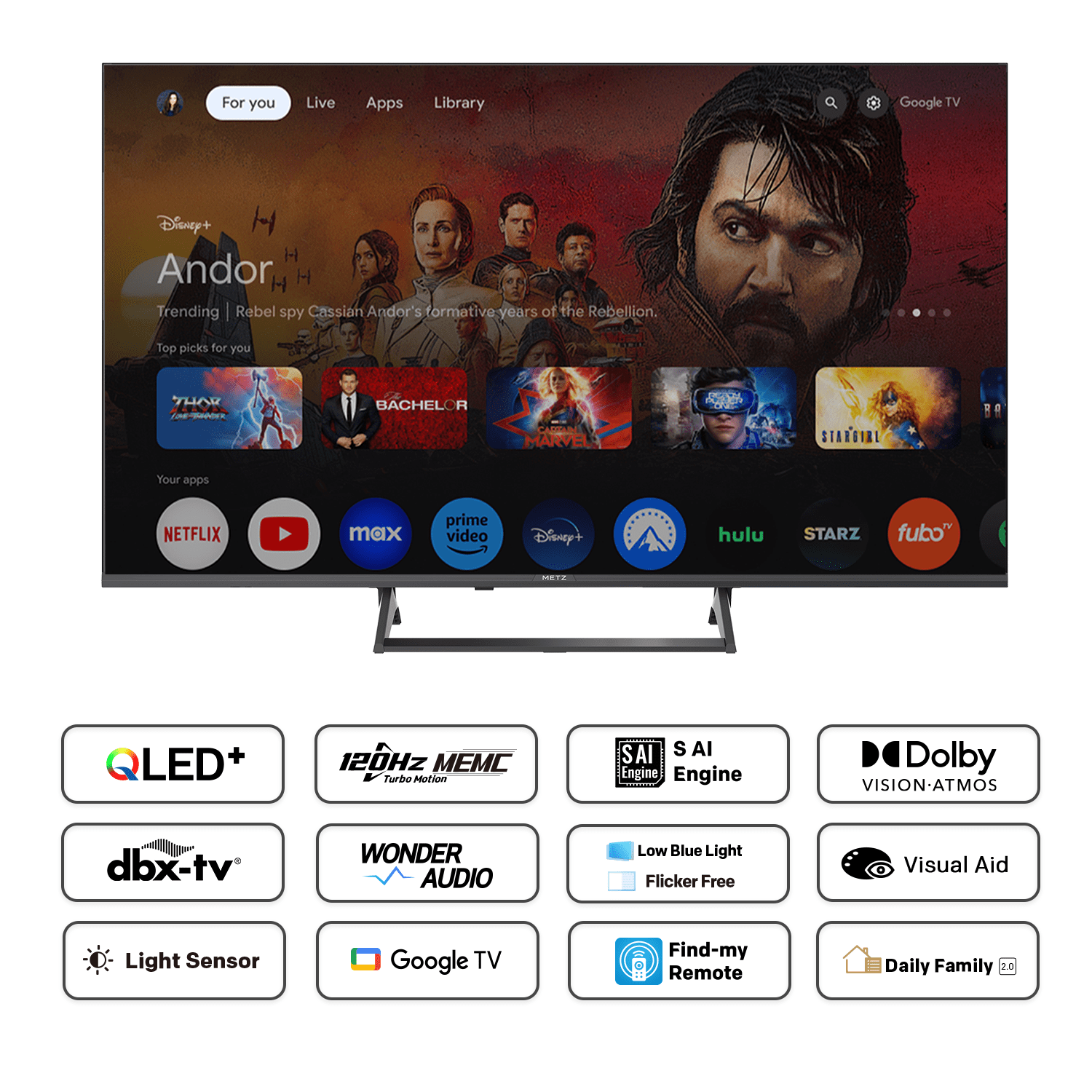 METZ Телевизор 43" 43MQF7500Z UHD 4K QLED SMART TV, Google TV, Клас G - Image 5