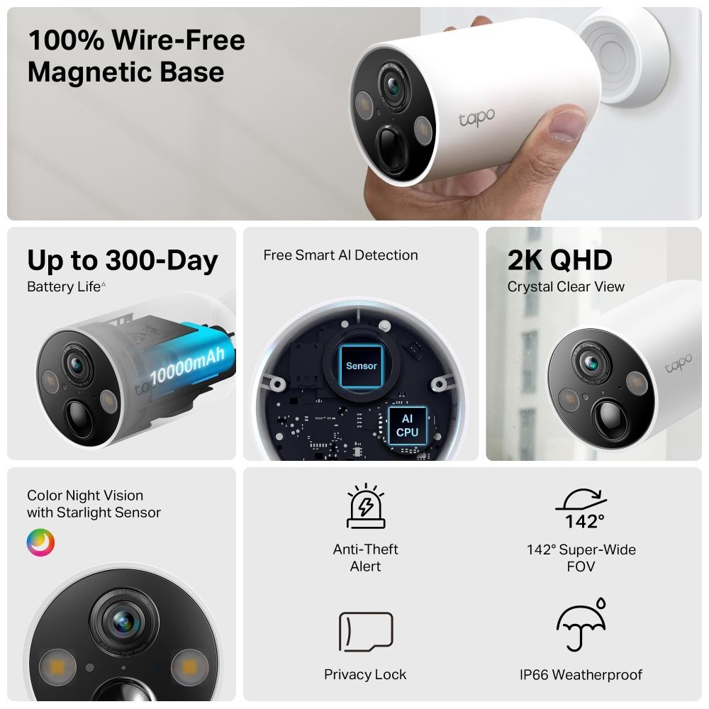 Охранителна WiFi камера TP-Link Tapo C425, Външен/вътрешен монтаж, WiFi - 2 Броя - Image 5